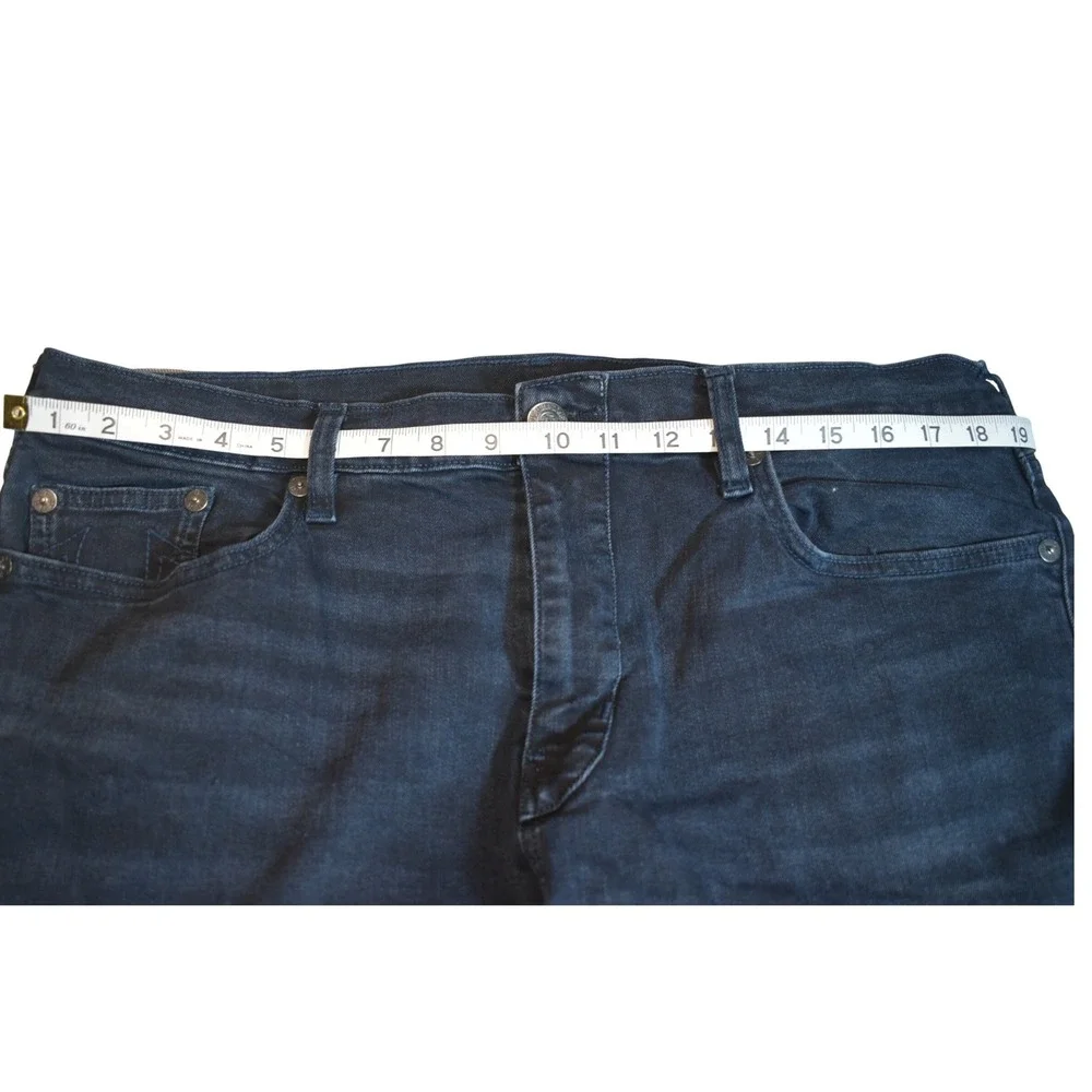 True Religion Rocco Relaxed Skinny Moto Jeans Mens 36 Indigo Blue Ribbed Denim